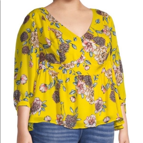 Floral Silk Peplum Blouse 3/4 Sleeve  New with Tags - Picture 1 of 5